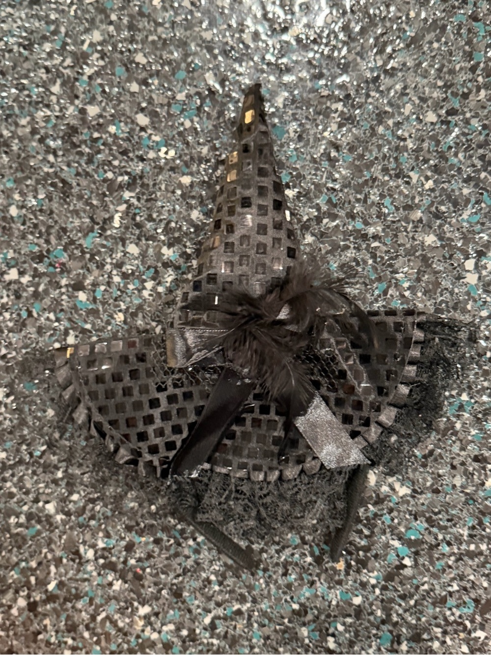 Black Witch Mini Hat Headband Headpiece w/ Mesh & Ribbon, One Size, Halloween